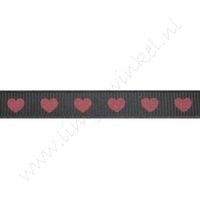 Ripsband Herzen 10mm - Schwarz Rot