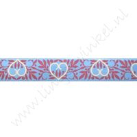 Satinband Herzen 16mm - Herzen Blau Rot