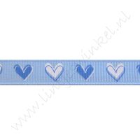 Ripsband Herzen 10mm - Blau Weiß