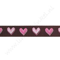 Ripsband Herzen 10mm - Braun Rosa