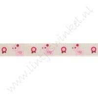 Ripsband Aufdruck 10mm - Bambi Blume Creme Rosa