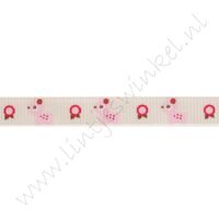 Ripsband Aufdruck 10mm - Bambi Blume Creme Rosa