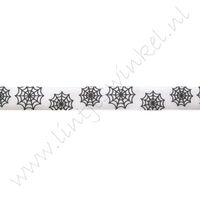 Satinband Herbst Halloween 10mm - Spinnennetz Weiß