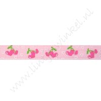 Ripsband Aufdruck 10mm - Herzkirschen Rosa