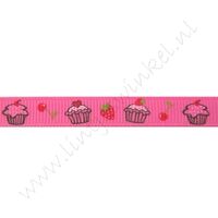 Ripsband Aufdruck 10mm - Torte Pink