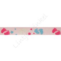 Baby Ripsband 10mm - Füße Rosa Pink