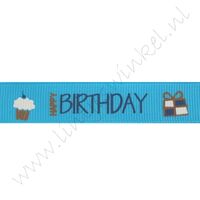 Ripsband Text 16mm - Happy Birthday Blau