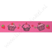 Ripsband Aufdruck 16mm - Torte Pink