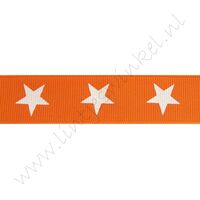 Ripsband Sterne 22mm - Orange Weiß