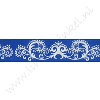Ripsband Aufdruck 22mm - Curls Blau Weiß Silber