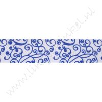 Ripsband Aufdruck 22mm - Porzellan Weiß Blau