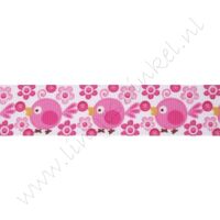 Ripsband Aufdruck 22mm - Vögel Pink