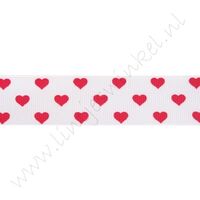 Ripsband Herzen 25mm - Mini Weiß Rot