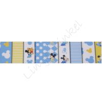 Baby Ripsband 25mm - Mickey Baby Blau Gelb