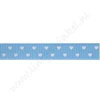 Ripsband Herzen 10mm - Mini Blau Weiß