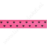 Ripsband Herzen 10mm - Mini Pink Schwarz