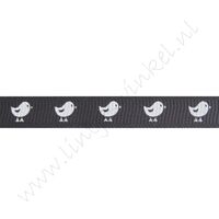 Ripsband Aufdruck 10mm -  Vogel Dunkel Grau