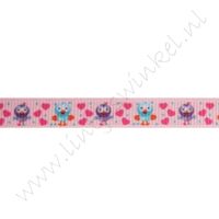 Ripsband Aufdruck 10mm -  Vogel Rosa