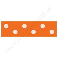 Satinband Punkte 22mm - Orange Weiß