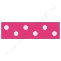 Satinband Punkte 22mm - Shocking Pink Weiß
