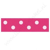 Satinband Punkte 22mm - Shocking Pink Weiß