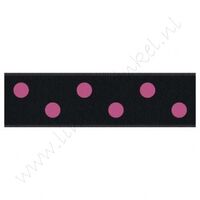 Satinband Punkte 22mm - Schwarz Pink