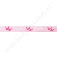 Baby Satinband 6mm - Krone Rosa Pink