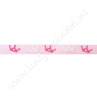 Baby Satinband 6mm - Krone Rosa Pink