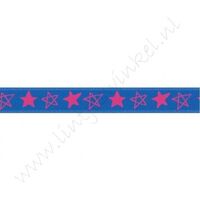 Satinband Sterne 10mm - Dunkel Blau Pink