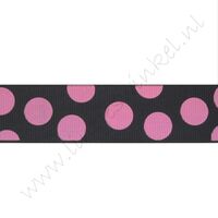 Ripsband Punkte Groß 25mm - Schwarz Rosa