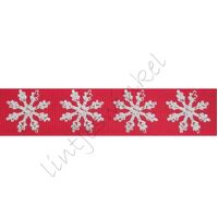 Ripsband Weihnachten 22mm - Schneeflocke Rot Silber