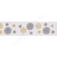Ripsband Weihnachten 22mm - Schneeflocke Weiß Silber Gold