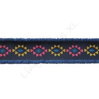 Ripsband Aufdruck 25mm - Boho Ethnic Marine Fransen