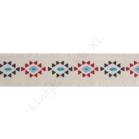 Ripsband Aufdruck 25mm - Boho Ethnic Antik Weiß Fransen