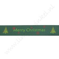 Ripsband Weihnachten 16mm - Merry Christmas Weihnachtsbaum Dunkel Grün