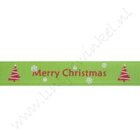 Ripsband Weihnachten 16mm - Merry Christmas Weihnachtsbaum Hell Grün