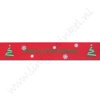 Ripsband Weihnachten 16mm - Merry Christmas Weihnachtsbaum Rot