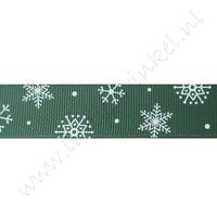 Ripsband Weihnachten 22mm - Schneeflocke Grün