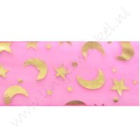 Organza Weihnachten 38mm - Sterne Mond Pink