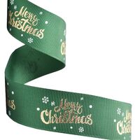 Ripsband Weihnachten 25mm - Merry Christmas Grün Gold