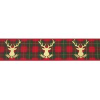 Ripsband Weihnachten 25mm - Rentier Karo Rot Grün Gold