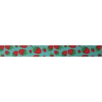 Ripsband Aufdruck 10mm - Erdbeeren Tiffany Rot Grün
