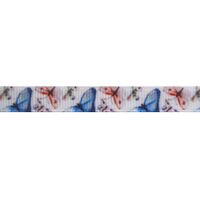 Ripsband Aufdruck 10mm -  Schmetterlinge Weiß Blau Lachsrosa