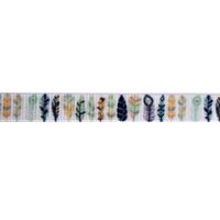 Ripsband Aufdruck 10mm - Federn Pastell Blau