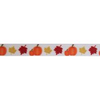 Ripsband Herbst Halloween 10mm - Kürbis Blätter
