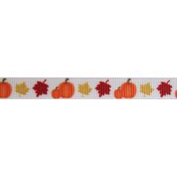 Ripsband Herbst Halloween 10mm - Kürbis Blätter