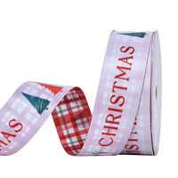 Satinband Weihnachten 25mm - Karo Merry Christmas Weihnachtsbaum Doppelseitig Bedruckt Weiß Rot Grün