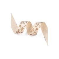 Baumwoll Band 16mm - Schneeflocke Creme Taupe (Rolle 1,8 Meter)
