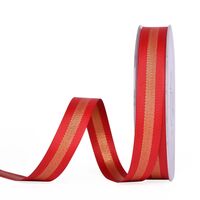 Metallic Ripsband 10mm - Streifen Rot Gold (250)