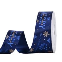 Satinband Weihnachten 25mm - Merry Christmas Schneeflocke Marine Blau Gold